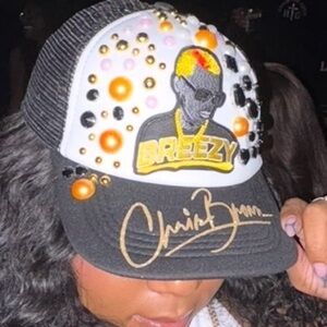 1 black embellished Breezy XX inspired Trucker Hat💛🖤🔥